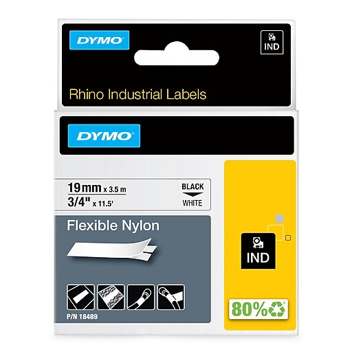 DYMO Rhino Industrial 18489 Flexible Nylon Label Maker Tape, 3/4