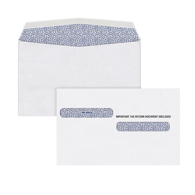 Adams Gummed Double Window Envelope for Tax Form, 5 5/8" x 9", White, 100/Pack (DW4ALT100) image 1