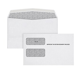 TOPS 2022 Double Window Tax Form Gummed Envelopes, White, 100/Pack (7956E-S)