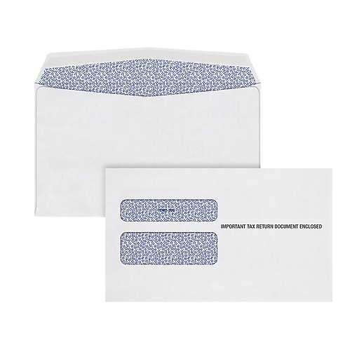 TOPS W-2 Double-Window Envelopes 2-Up W-2 Tax Forms Gummed Seal Security 100Pack 