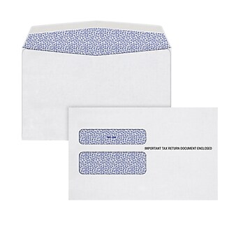 TOPS Gum Double Window Envelope for Laser W-2 Forms, 24 lb., White, 5 5/8 x 9, 100/Pack