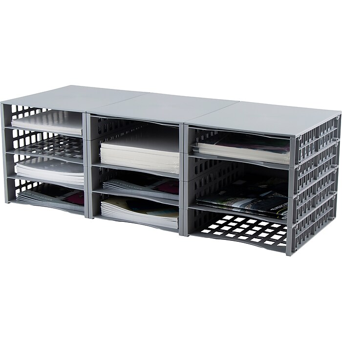 Advantus Snap Configurable Tray System, Gray, 12/Pack (39412