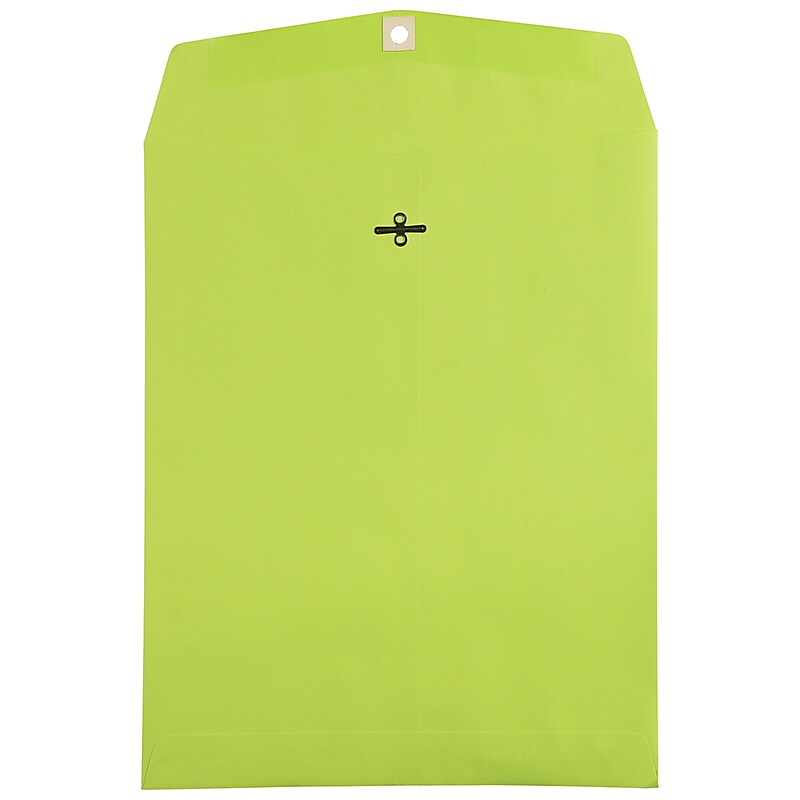 JAM Paper 10 x 13 Open End Catalog Colored Envelopes with Clasp Closure, Ultra Lime Green, 100/Pack (V0128186) image 1