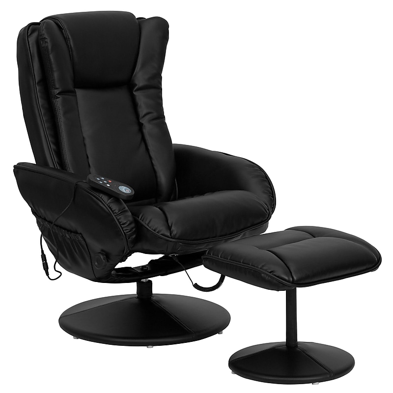 Flash Furniture Leather Massaging Recliner with Leather Wrapped Base, Black image 1
