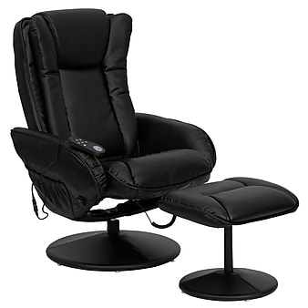 Flash Furniture Leather Massaging Recliner with Leather Wrapped Base, Black