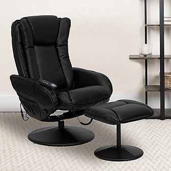 Flash Furniture Leather Massaging Recliner with Leather Wrapped Base, Black