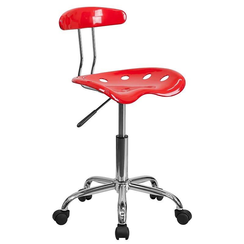 Flash Furniture Elliott Armless Plastic and Chrome Task Office Chair with Tractor Seat, Vibrant Red and Chrome (LF214RED) image 1