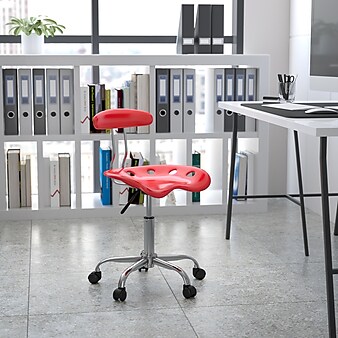 Flash Furniture Elliott Armless Plastic and Chrome Task Office Chair with Tractor Seat, Vibrant Red and Chrome (LF214RED)