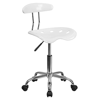 Flash Furniture Elliott Armless Plastic and Chrome Task Office Chair with Tractor Seat, Vibrant White and Chrome (LF214WHITE)