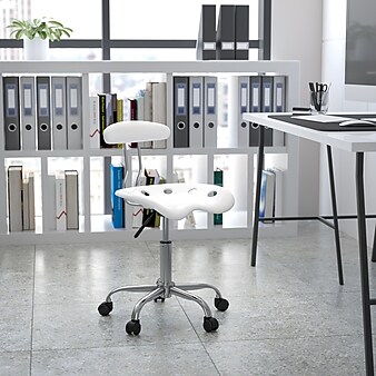 Flash Furniture Elliott Armless Plastic and Chrome Task Office Chair with Tractor Seat, Vibrant White and Chrome (LF214WHITE)