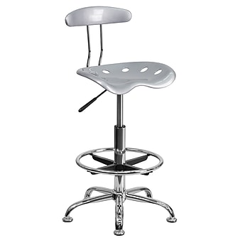 Belnick Vibrant Chrome Drafting Stool with Tractor Seat, Silver