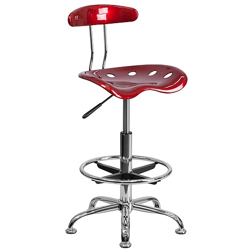 Belnick Vibrant Chrome Drafting Stool with Tractor Seat, Wine Red Staples