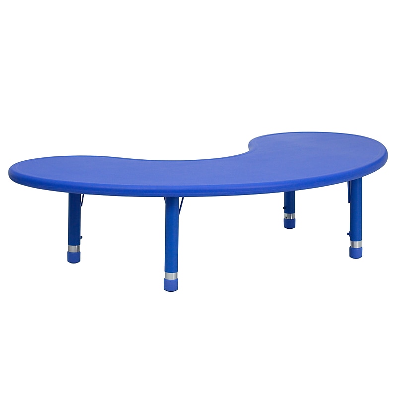 Flash Furniture Wren 65" Half-Moon Activity Table, Height Adjustable, Blue (YUYCX04MOONTBBL) image 1