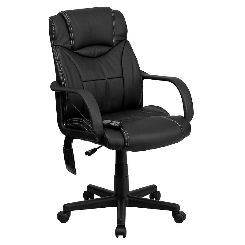 Flash Furniture Laverne Ergonomic LeatherSoft Swivel Mid-Back Massaging Executive Office Chair, Black (BT2690P) image 1