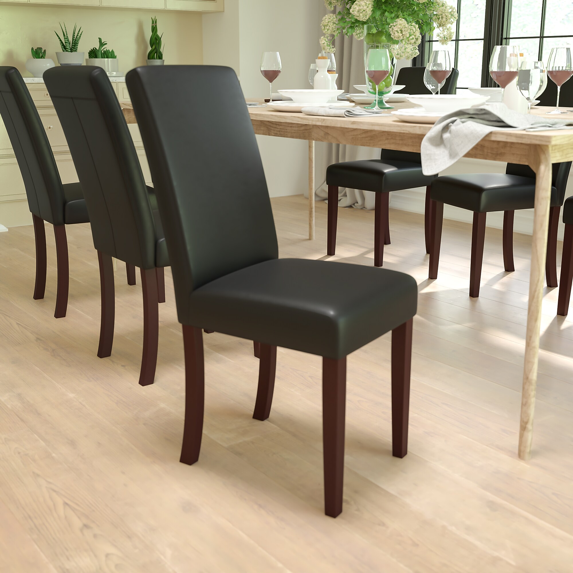 Flash Furniture Contemporary Faux Leather Parsons Dining Chair, Black (BT350BKLEA023) Sansujyuku sansujyuku.com