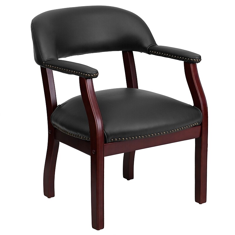 Flash Furniture Luxurious Vinyl Conference Chair, Black and Mahogany (BZ105BLK) image 1