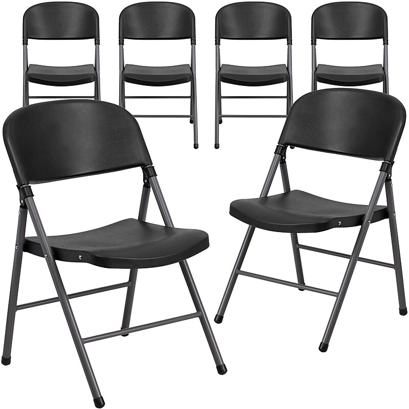 Flash Furniture HERCULES™ Plastic Armless Folding Chair, Black, 6/Pack image 1