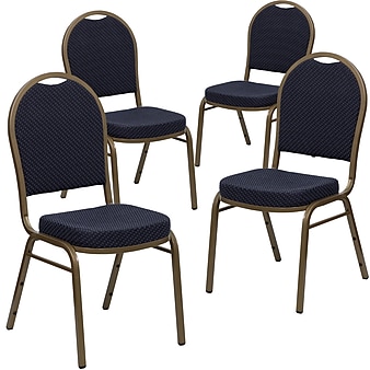 Flash Furniture HERCULES™ Fabric Gold Frame Dome Back Banquet Chair, Navy, 4/Pack (4FDC03AG3774)