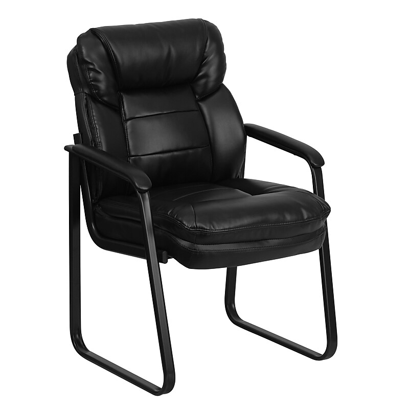Flash Furniture Leather Mid Back Executive Side Chair With Sled Base, Black image 1
