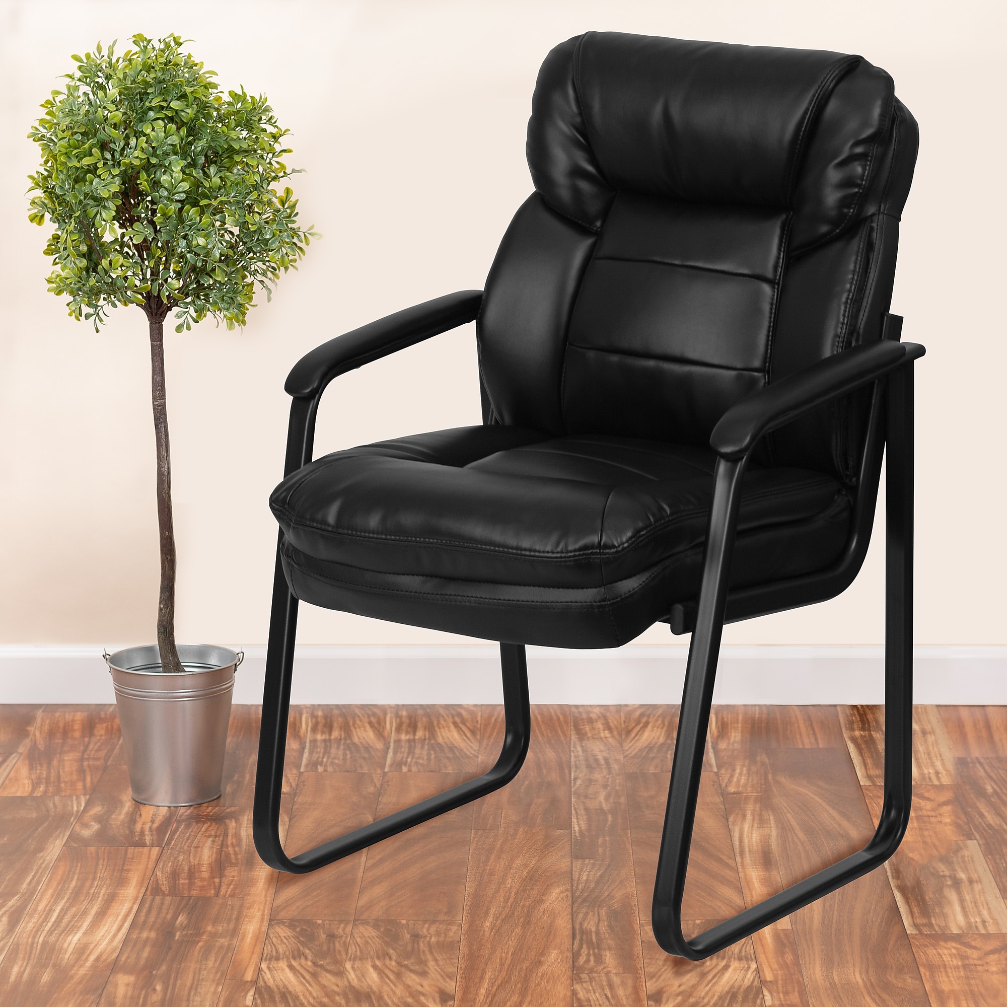 Flash Furniture Leather Mid Back Executive Side Chair With Sled Base, Black Sansujyuku sansujyuku.com
