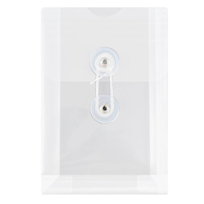 JAM Paper Plastic Filing Envelope with Button & String Closure, Clear, 12/Pack (473B1CL) image 1