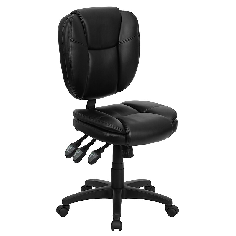 Flash Furniture Caroline Armless Ergonomic LeatherSoft Swivel Mid-Back Multifunction Task Office Chair, Black (GO930FBKLEA) image 1
