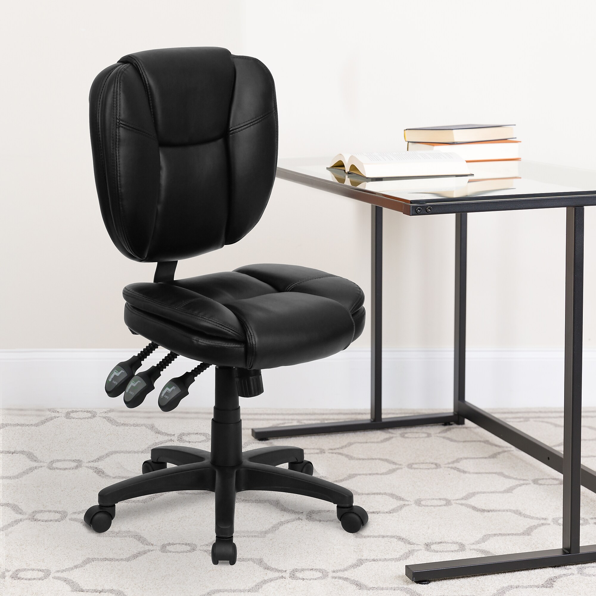 Flash Furniture Caroline Armless Ergonomic LeatherSoft Swivel Mid-Back Multifunction Task Office Chair, Black (GO930FBKLEA) Sansujyuku sansujyuku.com