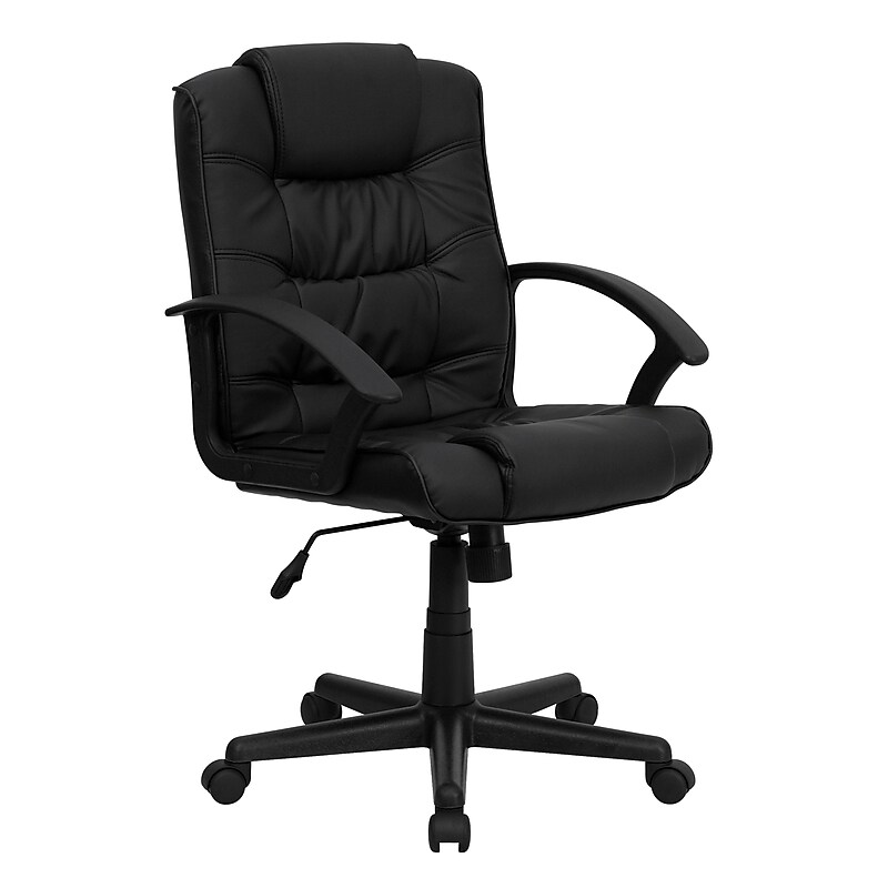 Flash Furniture Lindon LeatherSoft Swivel Mid-Back Task Office Chair, Black (GO937MBKLEA) image 1
