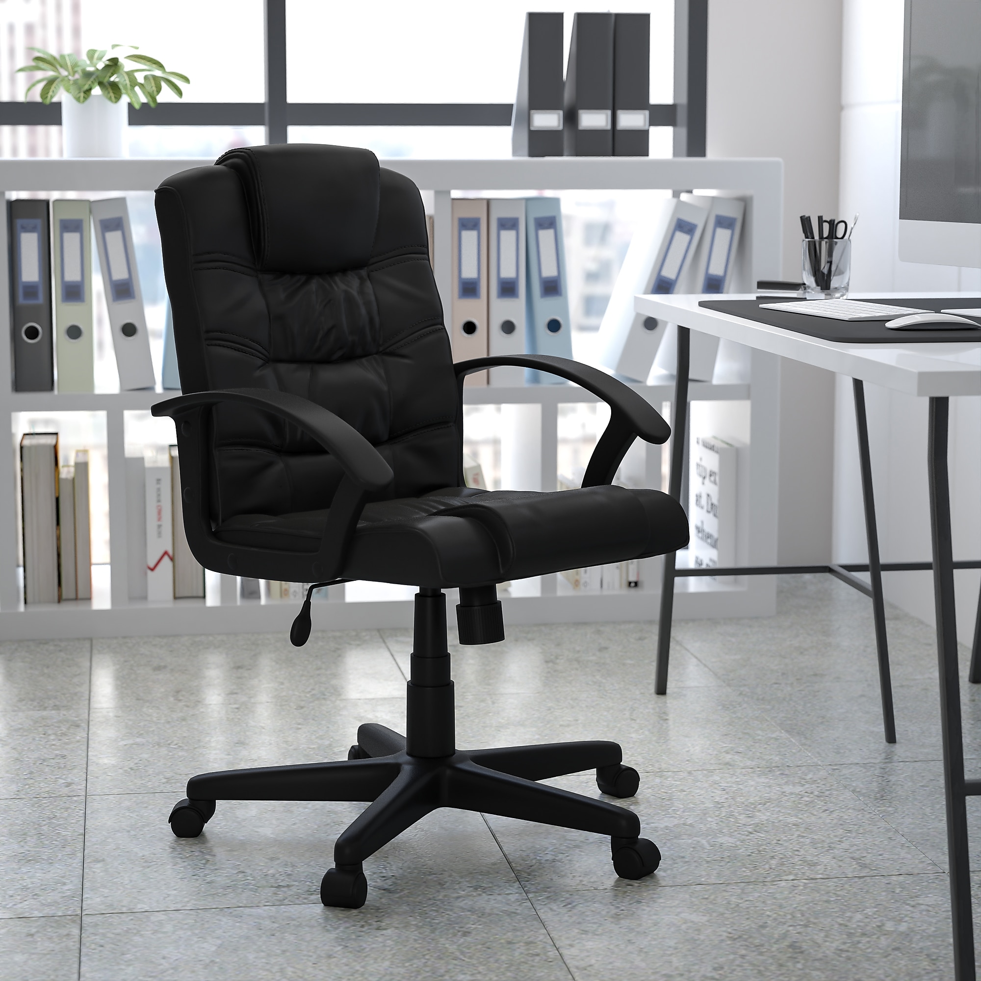 Flash Furniture Lindon LeatherSoft Swivel Mid-Back Task Office Chair, Black (GO937MBKLEA) Sansujyuku sansujyuku.com