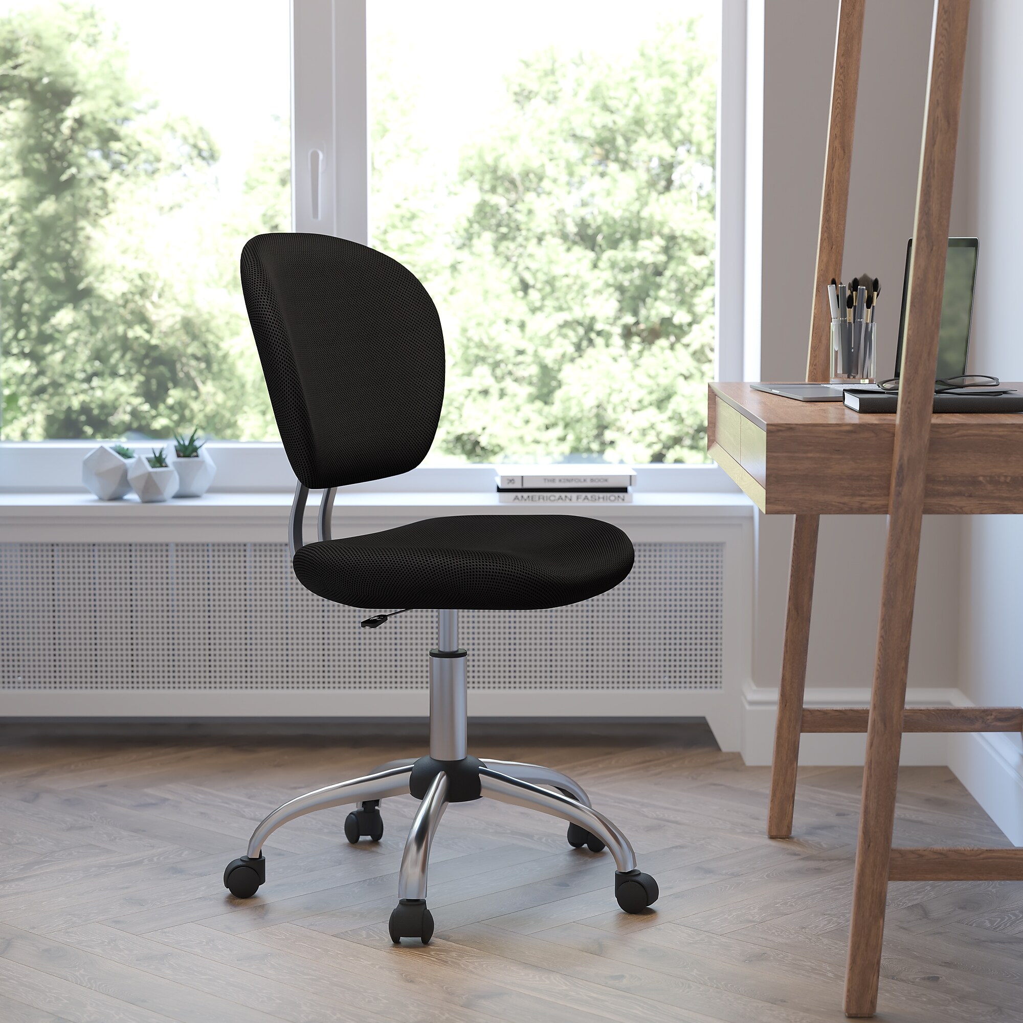 Flash Furniture Beverly Armless Ergonomic Mesh Swivel Mid-Back Padded Task Office Chair, Black (H2376FBK) Sansujyuku sansujyuku.com
