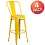Flash Furniture Commercial Grade 30" High Yellow Metal Indoor-Outdoor Barstool with Removable Back, 4 Pack (4CH3132030GBYL)~#|#~sp137087265_sc7