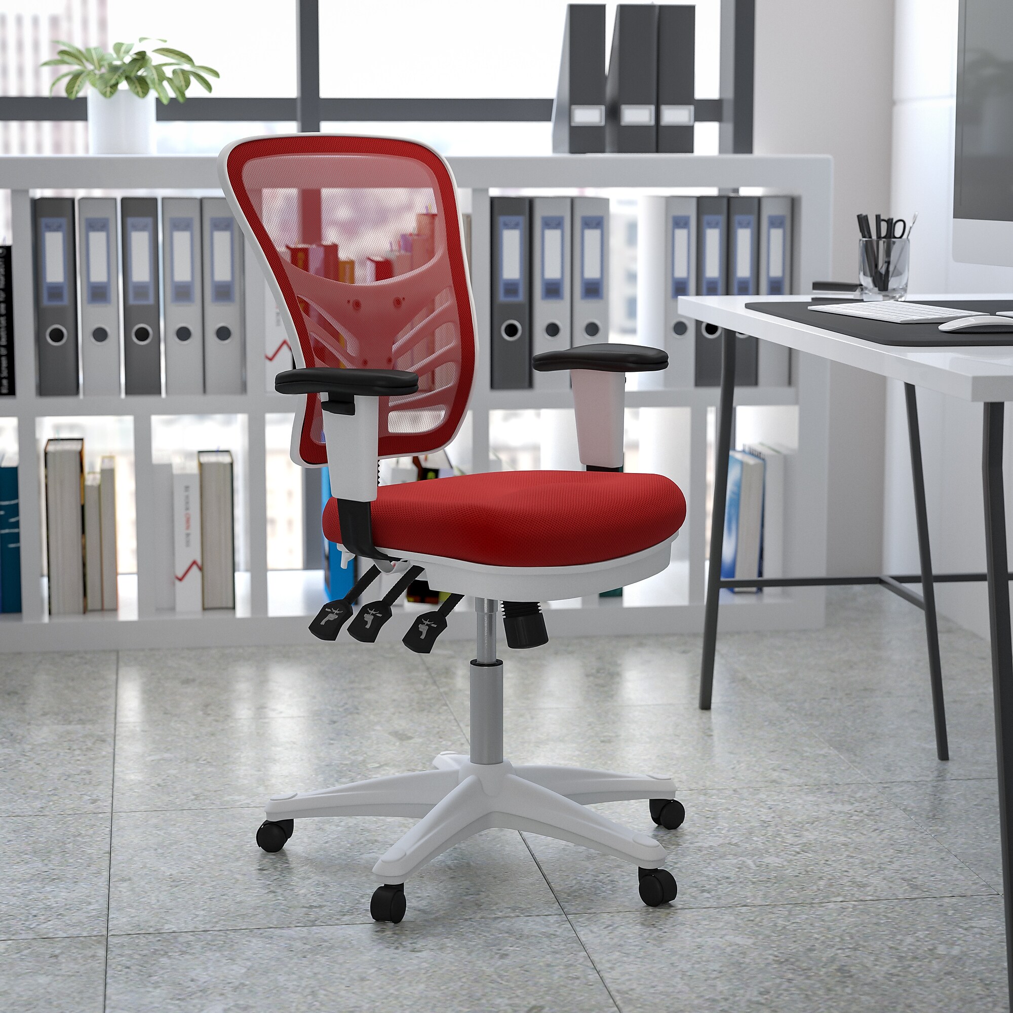 Flash Furniture Nicholas Ergonomic Mesh Swivel Mid-Back Multifunction Executive Office Chair, Red/White Frame (HL0001WHRED) Sansujyuku sansujyuku.com