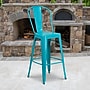 Flash Furniture Commercial Grade 30" High Crystal Teal-Blue Metal Indoor-Outdoor Barstool with Back, 4 Pack (4ET353430CB)~#|#~sp137087293_sc7