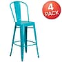 Flash Furniture Commercial Grade 30" High Crystal Teal-Blue Metal Indoor-Outdoor Barstool with Back, 4 Pack (4ET353430CB)~#|#~sp137087295_sc7