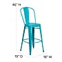 Flash Furniture Commercial Grade 30" High Crystal Teal-Blue Metal Indoor-Outdoor Barstool with Back, 4 Pack (4ET353430CB)~#|#~sp137087301_sc7