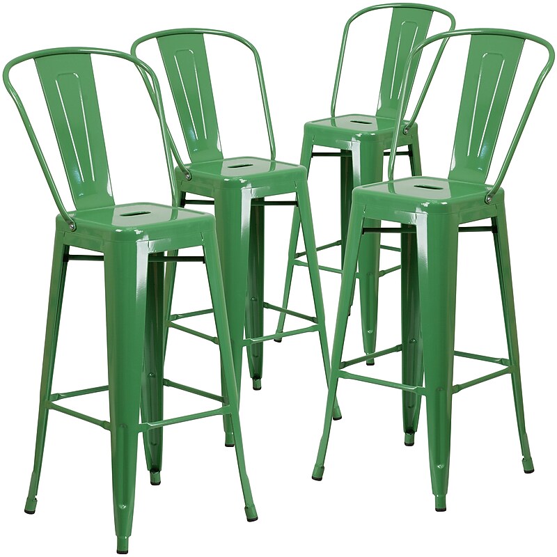 Flash Furniture Commercial Grade 30" High Green Metal Indoor-Outdoor Barstool with Removable Back, 4 Pack (4CH3132030GBGN) image 1