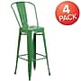 Flash Furniture Commercial Grade 30" High Green Metal Indoor-Outdoor Barstool with Removable Back, 4 Pack (4CH3132030GBGN)~#|#~sp137087356_sc7