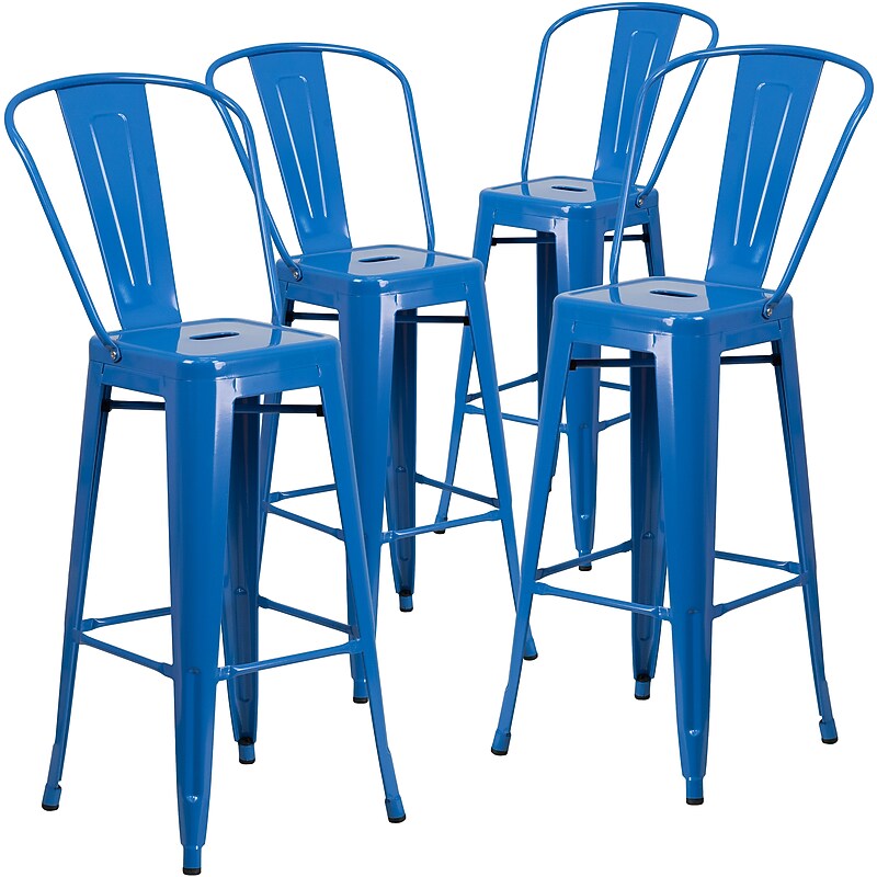 Flash Furniture Commercial Grade 30" High Blue Metal Indoor-Outdoor Barstool with Removable Back, 4 Pack (4CH3132030GBBL) image 1