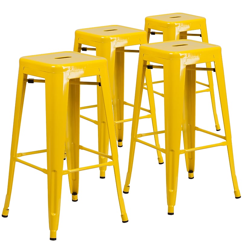 Flash Furniture Commercial Grade 30" High Backless Yellow Metal Indoor-Outdoor Barstool with Square Seat, 4 Pack (4CH3132030YL) image 1