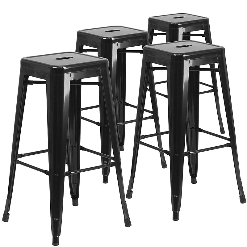 Flash Furniture Commercial Grade 30" High Backless Black Metal Indoor-Outdoor Barstool with Square Seat, 4 Pack (4CH3132030BK) image 1