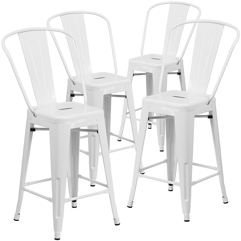 Flash Furniture Commercial 24" High White Metal Indoor-Outdoor Counter Height Stool with Removable Back, 4 Pack (4CH3132024GBWH) image 1