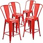 Flash Furniture Commercial 24" High Red Metal Indoor-Outdoor Counter Height Stool with Removable Back, 4 Pack (4CH3132024GBRED)~#|#~sp137087499_sc7