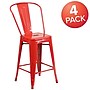 Flash Furniture Commercial 24" High Red Metal Indoor-Outdoor Counter Height Stool with Removable Back, 4 Pack (4CH3132024GBRED)~#|#~sp137087508_sc7