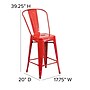 Flash Furniture Commercial 24" High Red Metal Indoor-Outdoor Counter Height Stool with Removable Back, 4 Pack (4CH3132024GBRED)~#|#~sp137087512_sc7