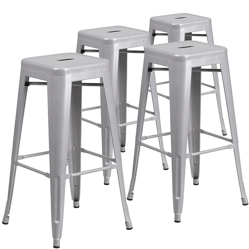 Flash Furniture Commercial Grade 30" High Backless Silver Metal Indoor-Outdoor Barstool with Square Seat, 4 Pack (4CH3132030SIL) image 1