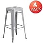 Flash Furniture Commercial Grade 30" High Backless Silver Metal Indoor-Outdoor Barstool with Square Seat, 4 Pack (4CH3132030SIL)~#|#~sp137087575_sc7