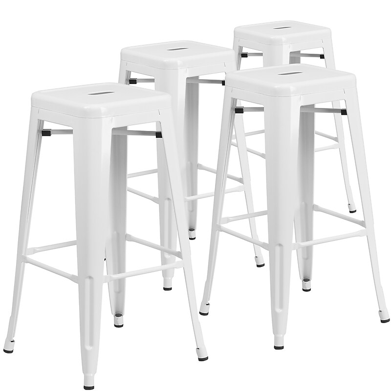 Flash Furniture Commercial Grade 30" High Backless White Metal Indoor-Outdoor Barstool with Square Seat, 4 Pack (4CH3132030WH) image 1
