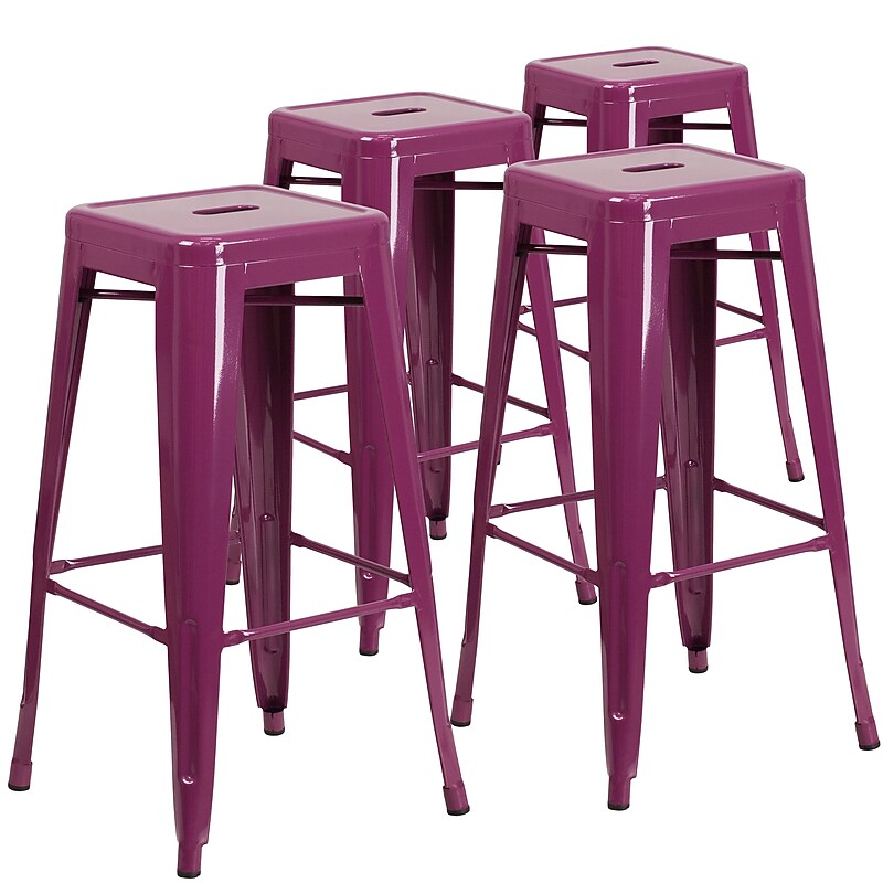 Flash Furniture Commercial Grade 30" High Backless Purple Indoor-Outdoor Barstool, 4 Pack (4ETBT350330PUR) image 1