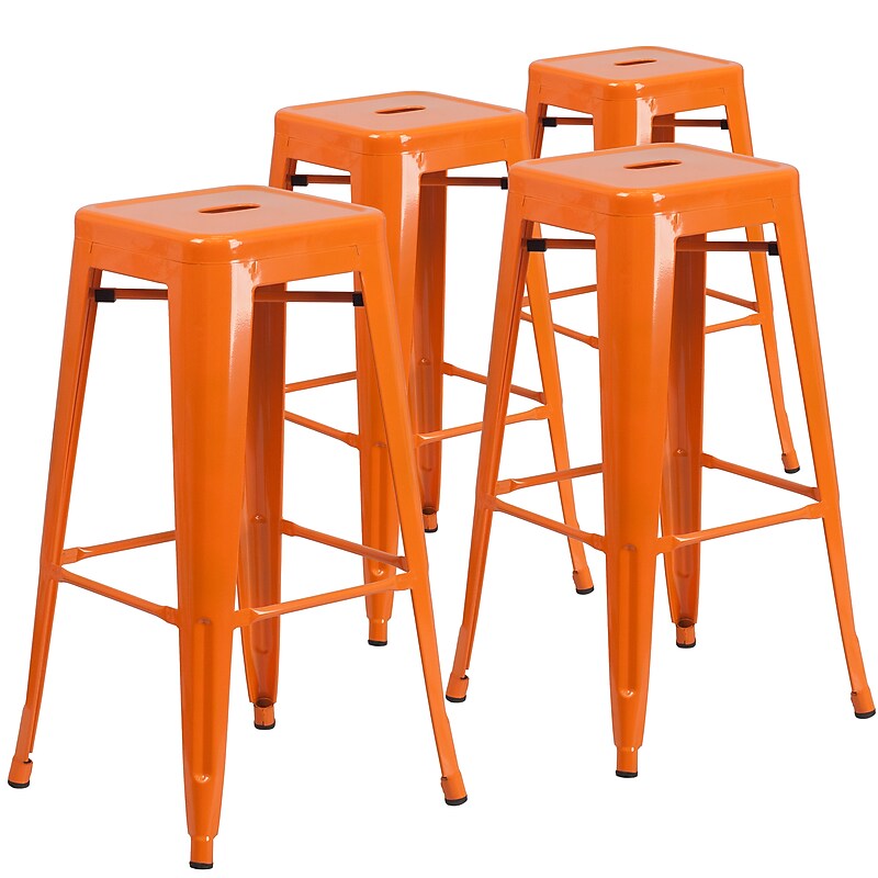 Flash Furniture Commercial Grade 30" High Backless Orange Metal Indoor-Outdoor Barstool with Square Seat, 4 Pack (4CH3132030OR) image 1