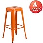 Flash Furniture Commercial Grade 30" High Backless Orange Metal Indoor-Outdoor Barstool with Square Seat, 4 Pack (4CH3132030OR)~#|#~sp137087672_sc7